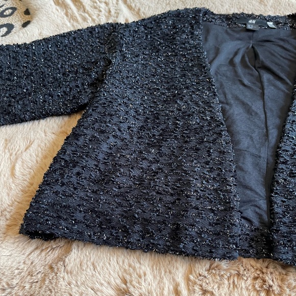 Black Metallic Boucle Cropped Jacket - Picture 11 of 16